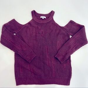 Cold shoulder distressed sweater